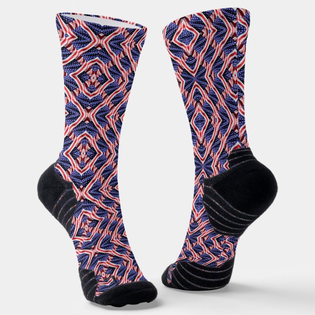 American Flag in the Wind Waving Banner Tiled Socks (Angled)