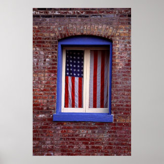 American flag in window poster