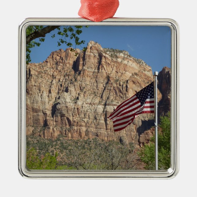 American Flag in Zion National Park I Metal Tree Decoration (Front)