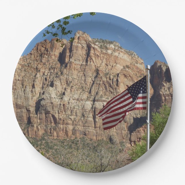 American Flag in Zion National Park I Paper Plate (Front)