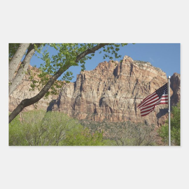 American Flag in Zion National Park I Rectangular Sticker (Front)