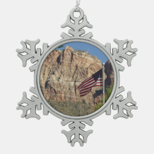 American Flag in Zion National Park I Snowflake Pewter Christmas Ornament
