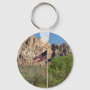 American Flag in Zion National Park II Key Ring