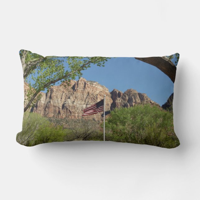 American Flag in Zion National Park II Lumbar Cushion (Front)