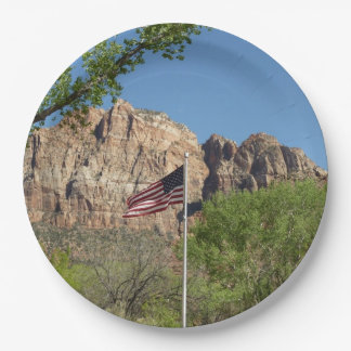 American Flag in Zion National Park II Paper Plate