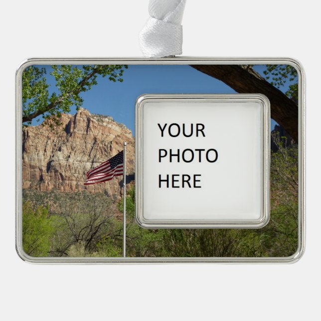American Flag in Zion National Park II Silver Plated Framed Ornament (Front)