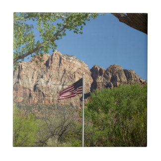 American Flag in Zion National Park II Tile