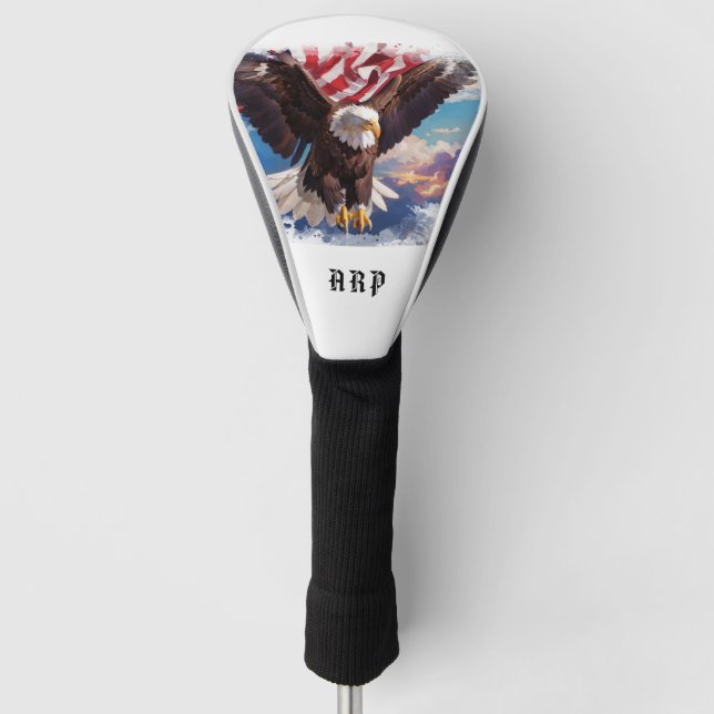 *~* American Flag .. Initials USA Bald Eagle AP16 Golf Head Cover (Front)