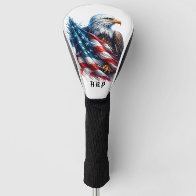 *~* American Flag .. Initials USA Bald Eagle AP16 Golf Head Cover (Front)