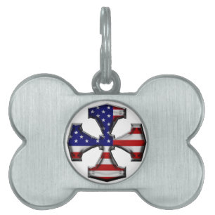 American Flag Iron Cross Pet Tag