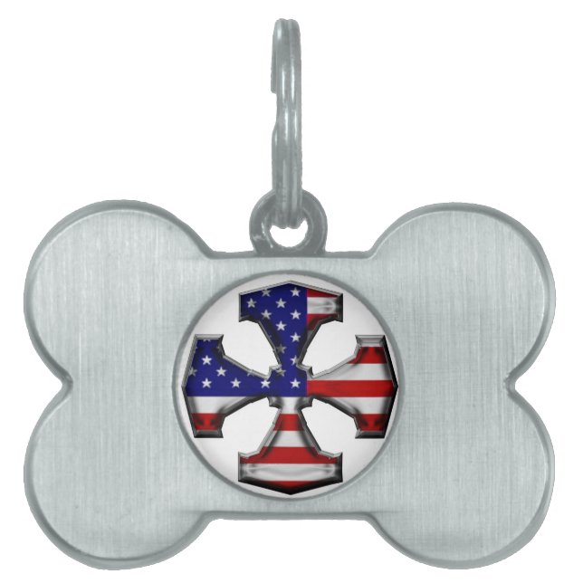American Flag Iron Cross Pet Tag (Front)
