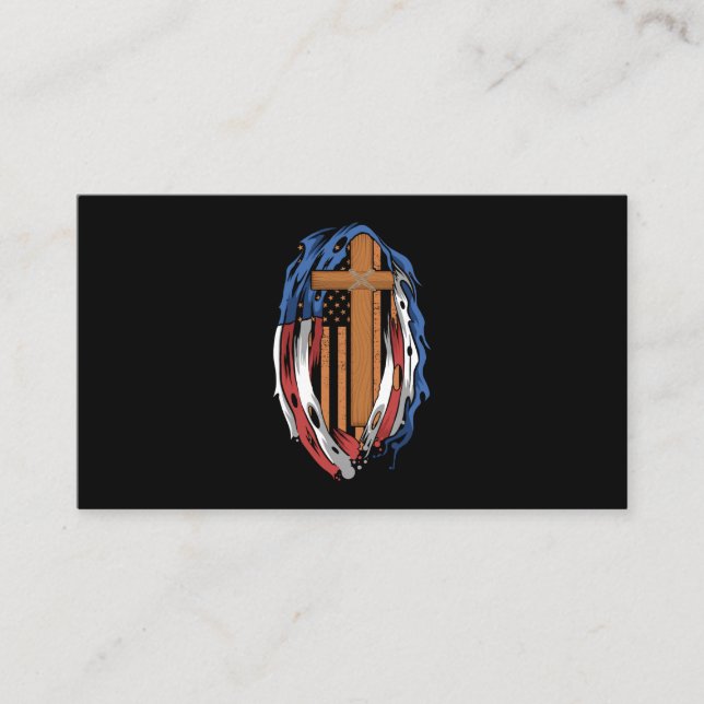 American Flag Jesus Cross Religious US Business Card (Front)