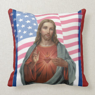 American Flag Jesus Stars Stripes Religious Cushion