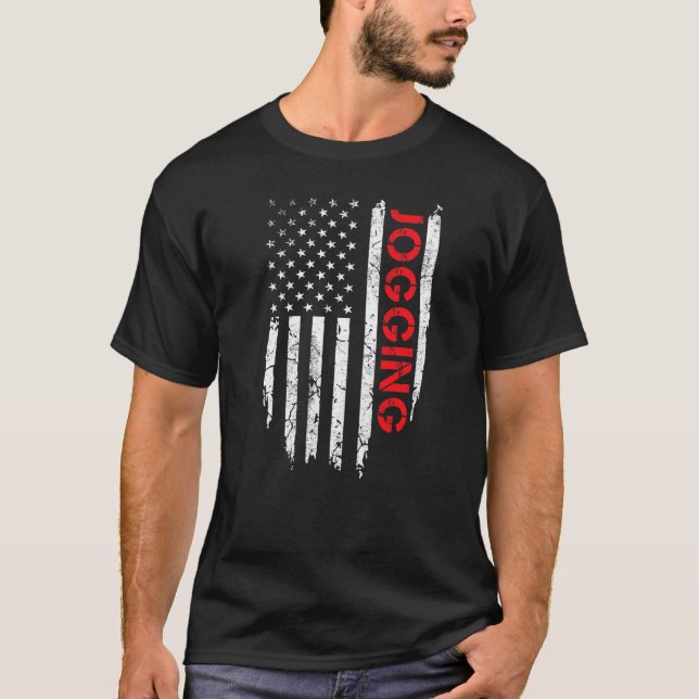 American Flag Jogging 4th July Running Patriotic M T-Shirt (Front)