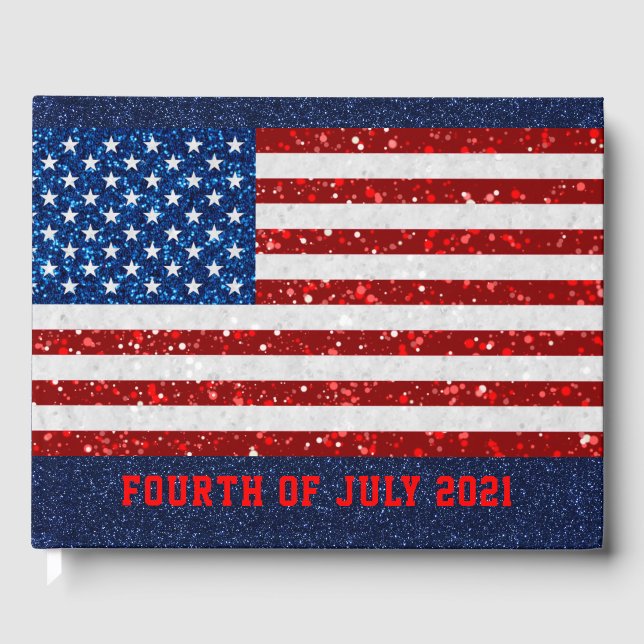 American Flag July 4th Glitter Guest Book (Front)