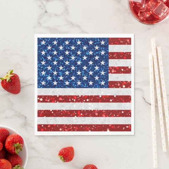 American Flag July 4th Glitter Napkin (Insitu)
