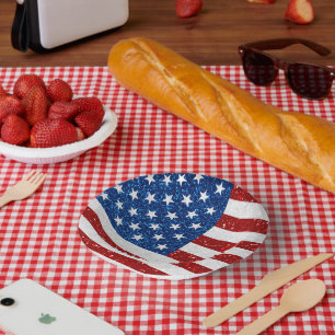 American Flag July 4th Glitter Paper Plate