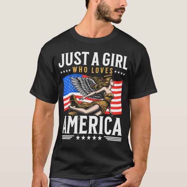 American Flag Just A Girl Who Loves America 4Th Of T-Shirt (Front)