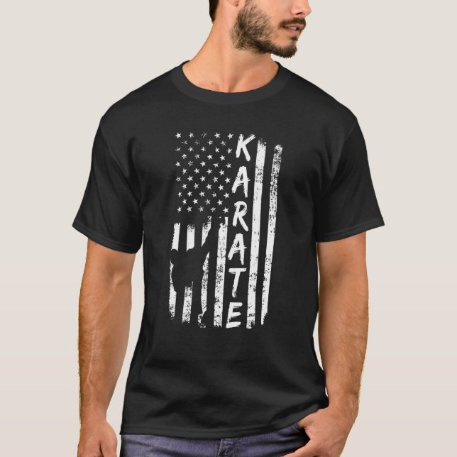 American Flag Karate Fan Usa Karate Player Flag Si T-Shirt (Front)
