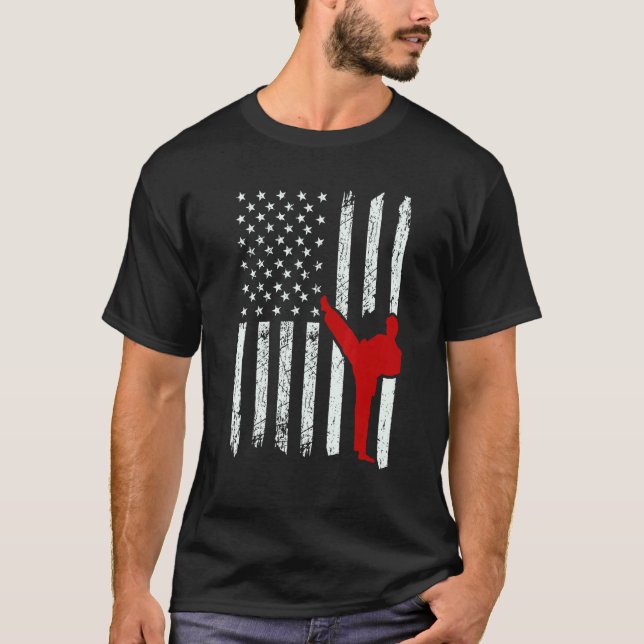 American Flag Karate Fighter T-Shirt (Front)