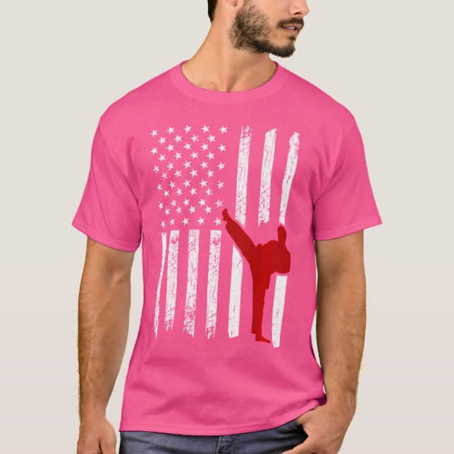 American Flag Karate Fighter T-Shirt (Front)