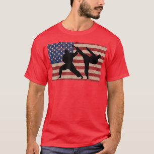 American Flag Karate Silhouette Karateka USA Red W T-Shirt
