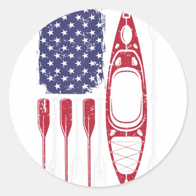 American Flag Kayak Paddle Kayaking 4th Of July Ts Classic Round Sticker (Front)