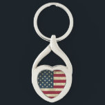 American Flag Key Ring<br><div class="desc">Shape: Twisted Heart Personalise this silver-coloured metal keychain with your images and text and carry your loved ones with you wherever you go! Available in four different styles, your images and designs will be printed in vibrant ink on a metal insert that adheres directly to the face of the keychain....</div>