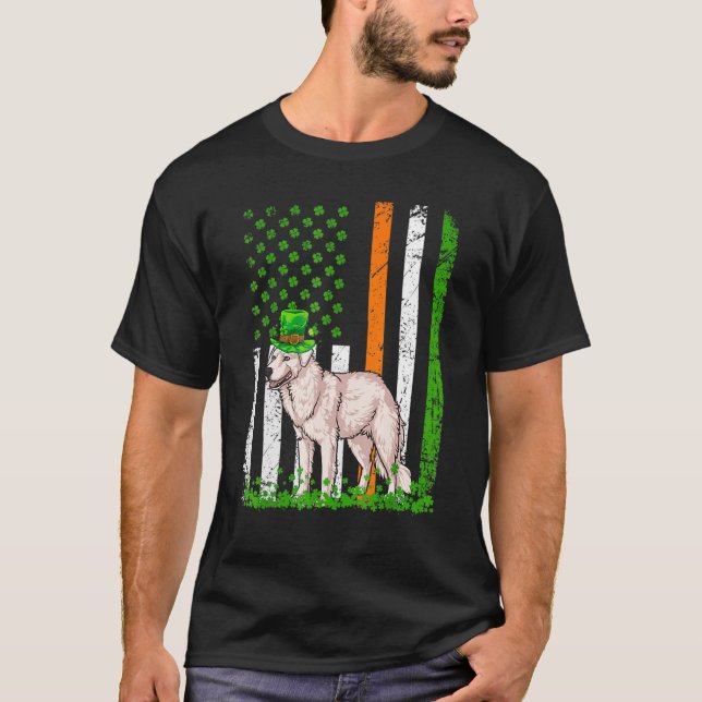 American Flag Kuvasz Dog  St Patricks Day T-Shirt (Front)