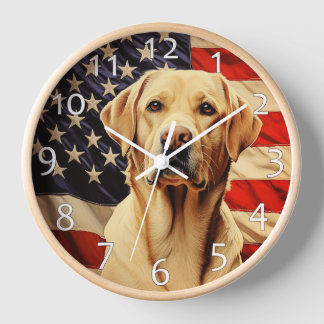 American Flag Labrador Clock
