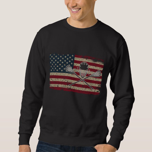 American Flag Lacrosse USA Lax Player Gift Idea Sweatshirt (Front)