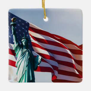American Flag Lady Liberty Ceramic Ornament