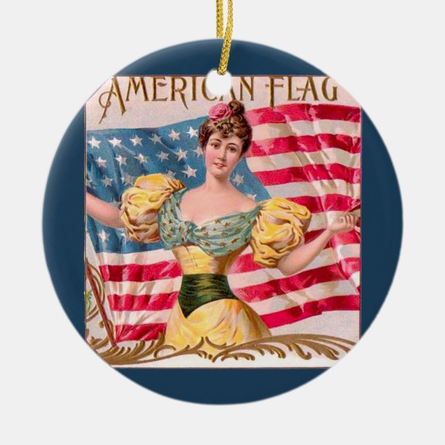 American Flag Lady Liberty Independence  Ceramic Tree Decoration (Front)
