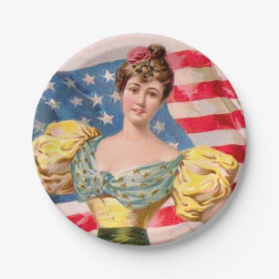American Flag Lady Liberty Independence Paper Plate