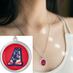 American Flag Letter "A" Round Necklace<br><div class="desc">American Flag Letter "A" Round Silver Plated Necklace is a special design by me. You will not find that in Zazzle text. Enjoy the letters of the alphabet that has the American flag within the background. These make nice gifts with a person's initial or monogram. Change the background colour to...</div>