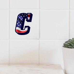 American Flag Letter "C" Large Photo Ceramic Tile