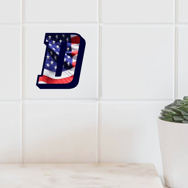 American Flag Letter "D" Large Photo Ceramic Tile (American Flag Letter "D" Large Photo Ceramic Tile)