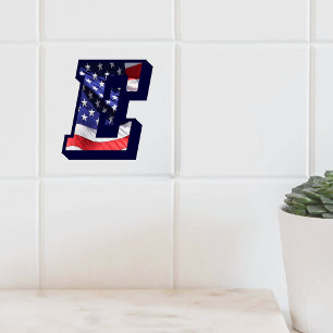 American Flag Letter "E" Large Photo Ceramic Tile