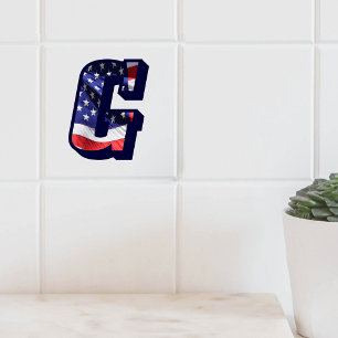 American Flag Letter "G" Large Photo Ceramic Tile