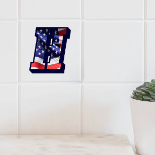 American Flag Letter "H" Large Photo Ceramic Tile