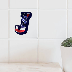 American Flag Letter "J" Large Photo Ceramic Tile