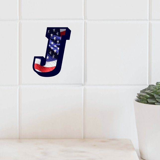 American Flag Letter "J" Large Photo Ceramic Tile (American Flag Letter "J" Large Photo Ceramic Tile)