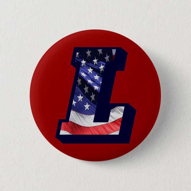 American Flag Letter "L" 6 Cm Round Badge (Front)