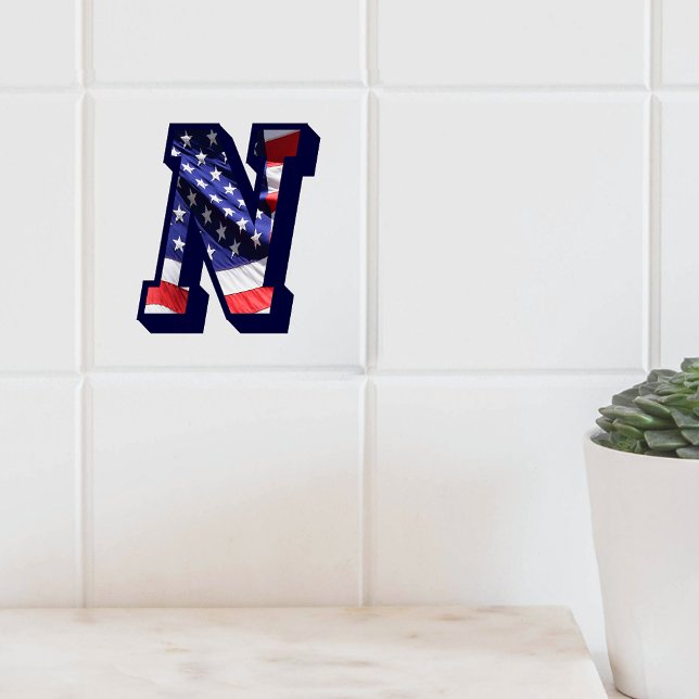 American Flag Letter "N" Large Photo Ceramic Tile (American Flag Letter "N" Large Photo Ceramic Tile)