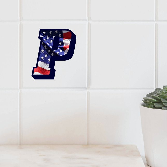 American Flag Letter "P" Large Photo Ceramic Tile (American Flag Letter "P" Large Photo Ceramic Tile)