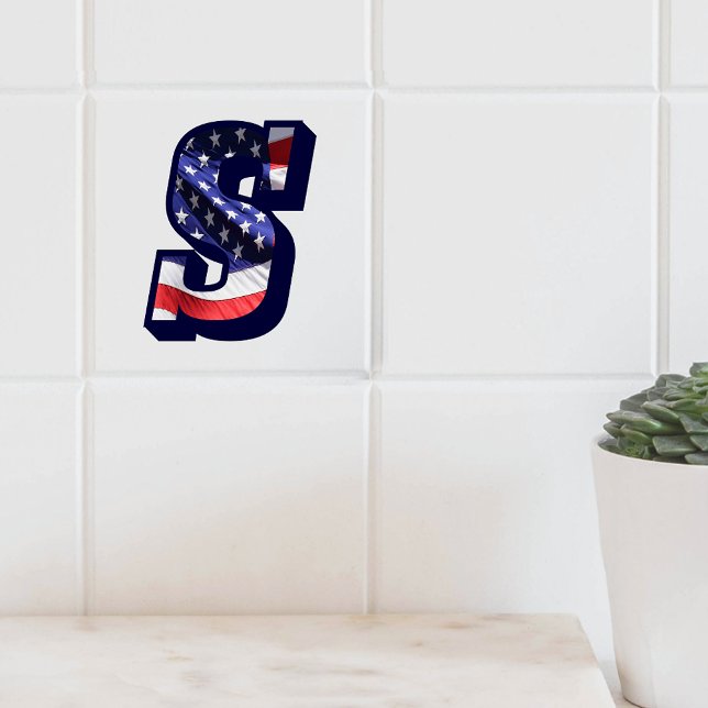 American Flag Letter "S" Large Photo Ceramic Tile (American Flag Letter "S" Large Photo Ceramic Tile)