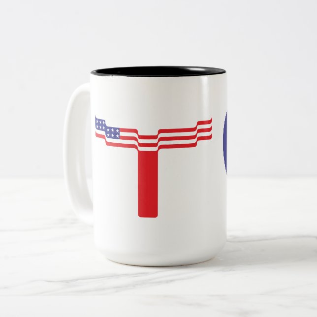 American Flag Letter T Monogram Two-Tone Coffee Mug (Front Left)