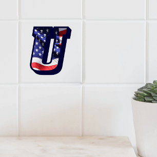 American Flag Letter "U" Large Photo Ceramic Tile