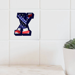 American Flag Letter "X" Large Photo Ceramic Tile