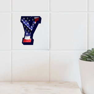 American Flag Letter "Y" Large Photo Ceramic Tile